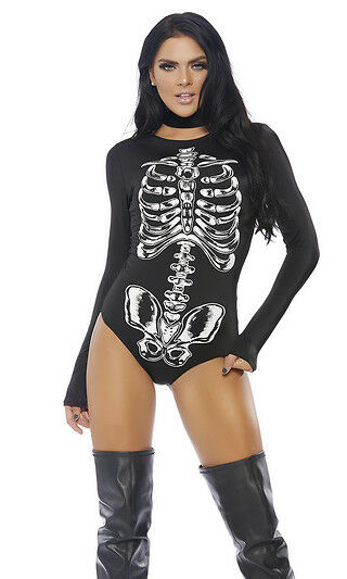 Forplay Bad To The Bone Mami Skeleton Black LS Bodysuit Costume 558737