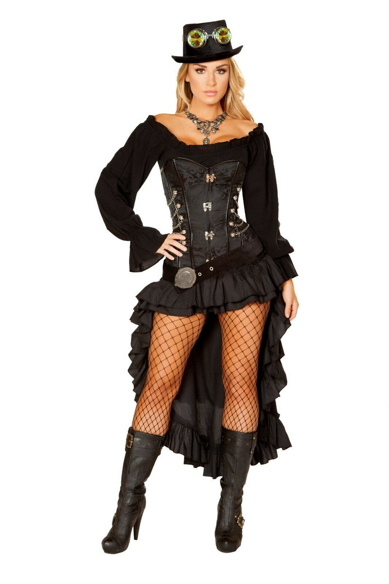 Roma 6pc Victorian Steampunk Maiden Deluxe Black Corset Dress Costume 4856