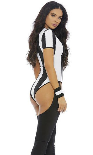 Sexy Forplay You Fined! Black& White Sports Referee Bodysuit 4pc Costume 558780