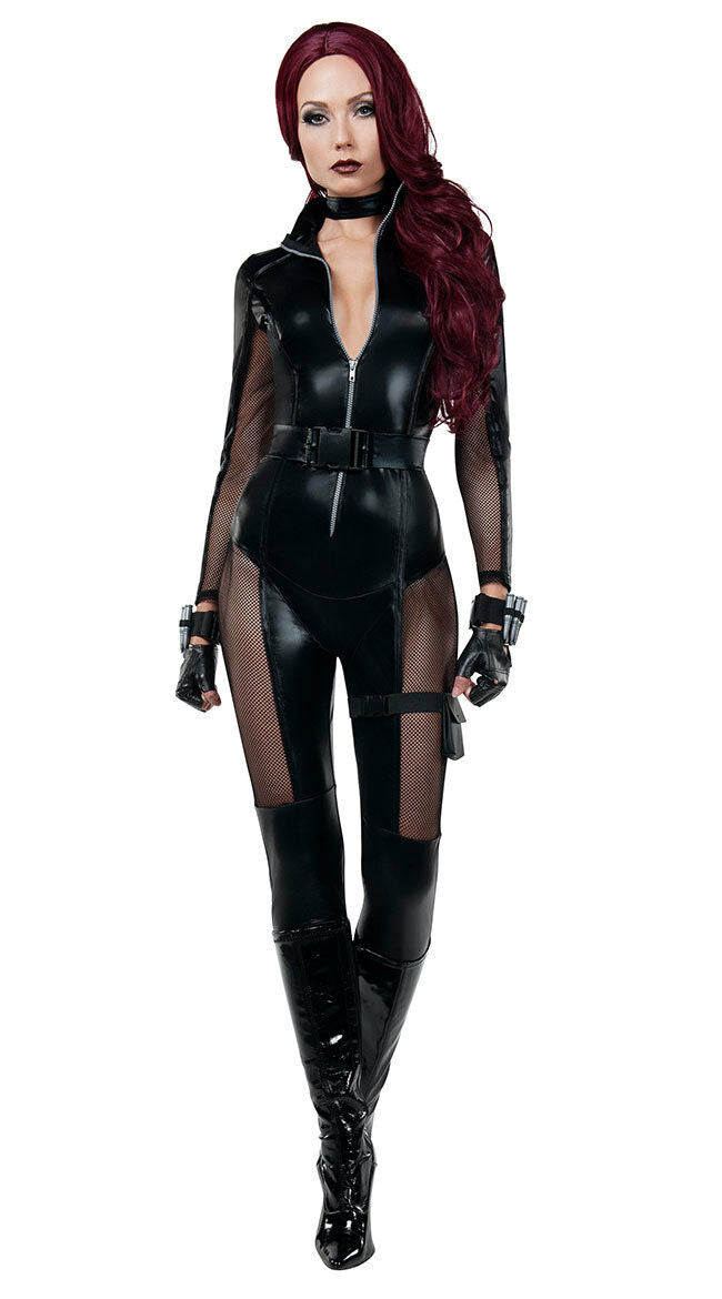 Sexy Starline Avenging Assassin Black Wetlook Catsuit Costume S8018