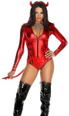 Sexy Forplay Lucky Devil Red Metallic LS Romper Bodysuit Costume 553419