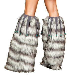 Roma Faux Fur & Beaded Fringe Leg Warmers Costume Accessory LW4427