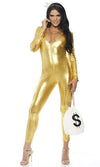 Forplay Metallic Deep V Zipfront Catsuit Jumpsuit ~ Gold, Black, Red or Silver