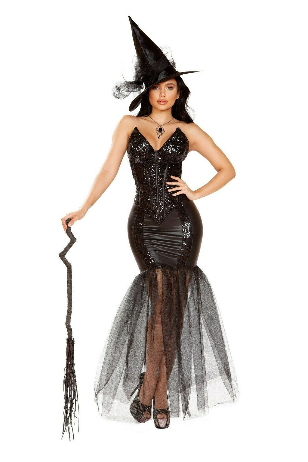 Roma Sexy Black Witch with an Evil Spell Corset Deluxe Costume 4910