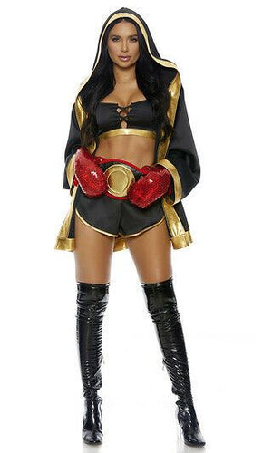 Sexy Forplay TKO Boxer Fighter Black Gold 4pc Costume 559605