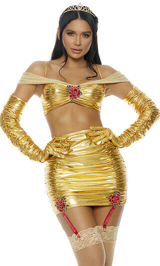 Sexy Forplay Belle Of The Ball Gold Beauty Beast 4pc Costume 559614