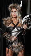 Roma Sexy Viking Warrior Deluxe 4pc Black & Beige w/ Faux Fur Costume 4892