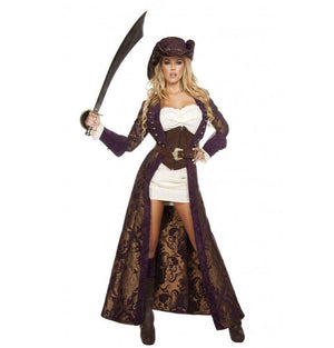 Roma Decadent Pirate Mini Dress & Brocade Trench Coat Deluxe 6pc Costume 4574