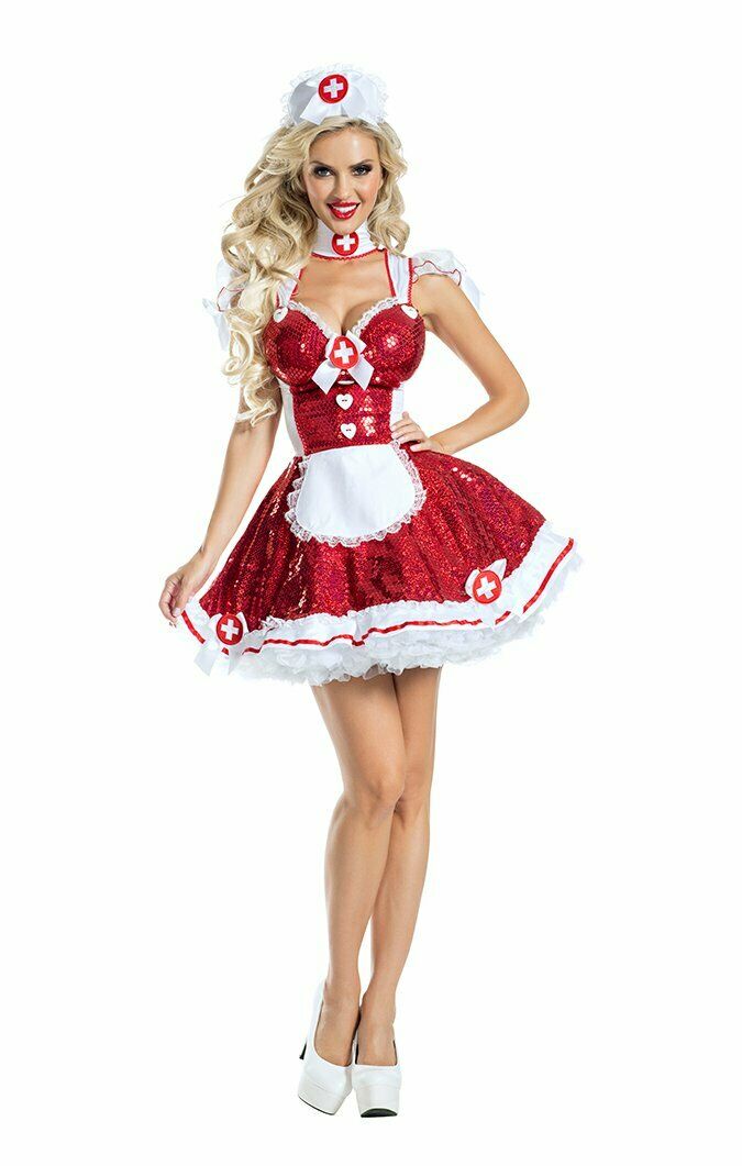 Sexy Party King Glam Nurse Red Sequin Dress Costume PK1944 S-5X