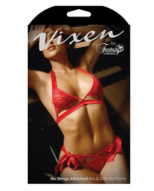 Fantasy Lingerie Vixen Cutout Lace Bra & Side Tie Panty Red