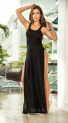 Mapale Black Long Swimsuit Cover Up Beach Maxi Dress w/ High Slits 7914