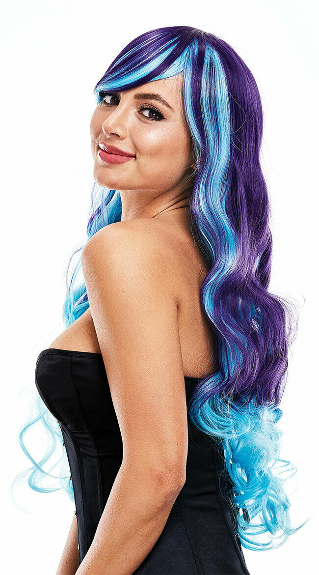 Sexy Ashley Wig Purple & Blue - Long Human Like Hair - Pleasure Wigs