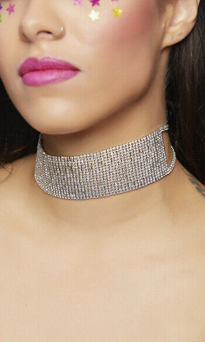 Forplay Rhinestone Wide Mini Choker Fashion Jewelry 997729 ~ Silver or Gold