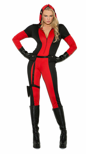 Vigilante Black & Red Hooded Catsuit Costume Superhero Elegant Moments 99063