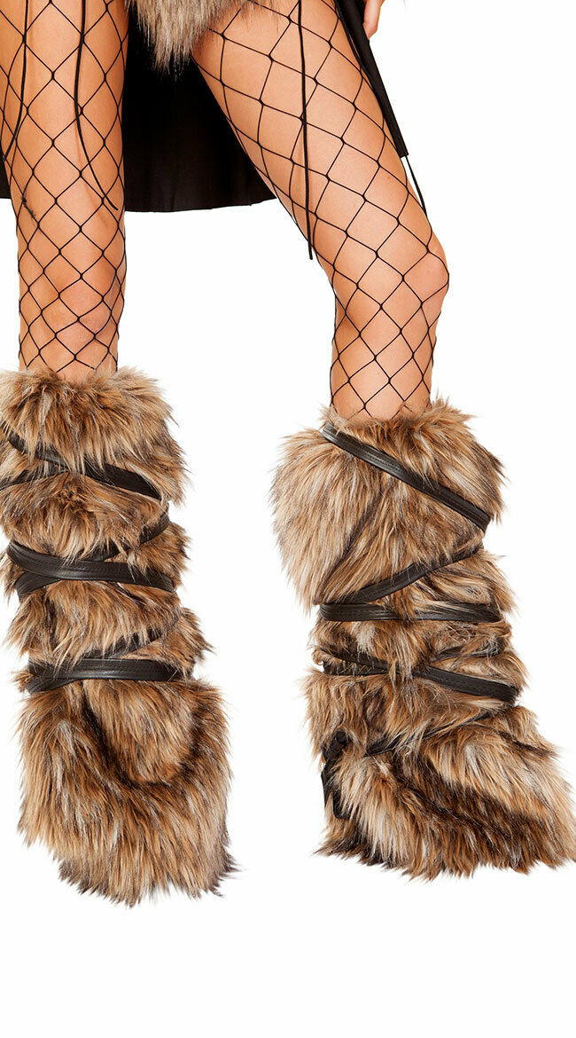 Roma Brown Strappy Faux Fur Leg Warmers Costume Accessory 4894