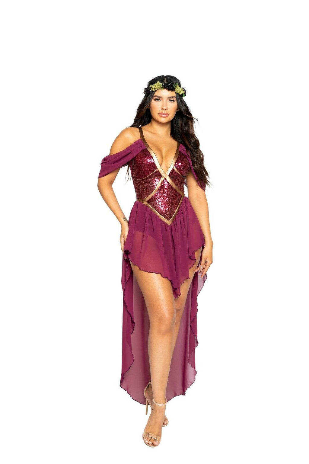 Roma Sexy Goddess Of Wine Burgundy Sequin Romper Dress Dionysus Costume 5001