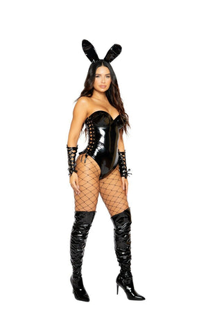 Roma Sexy Kinky Fetish Bunny Black Glossy Vinyl Strapless Bodysuit Costume 4974