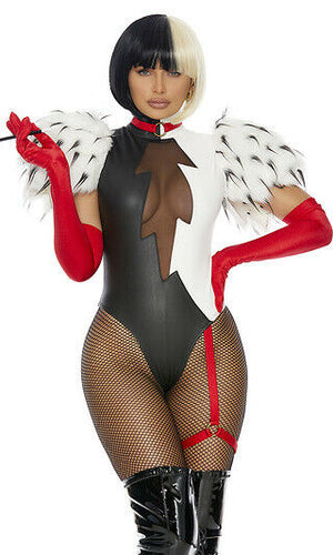 Sexy Forplay Keep It Cruel Black & White Bodysuit Cruella Villain Costume 550328