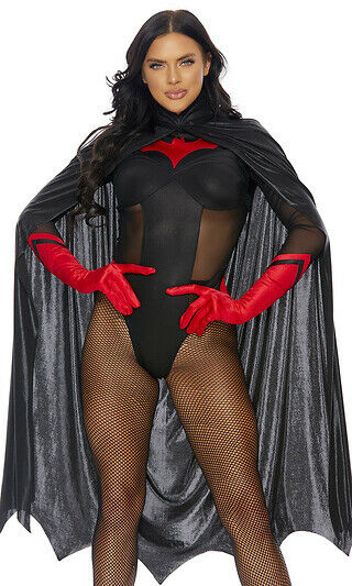 Sexy Forplay Dark Nights Bat Women Black & Red Bodysuit Superhero Costume 550334