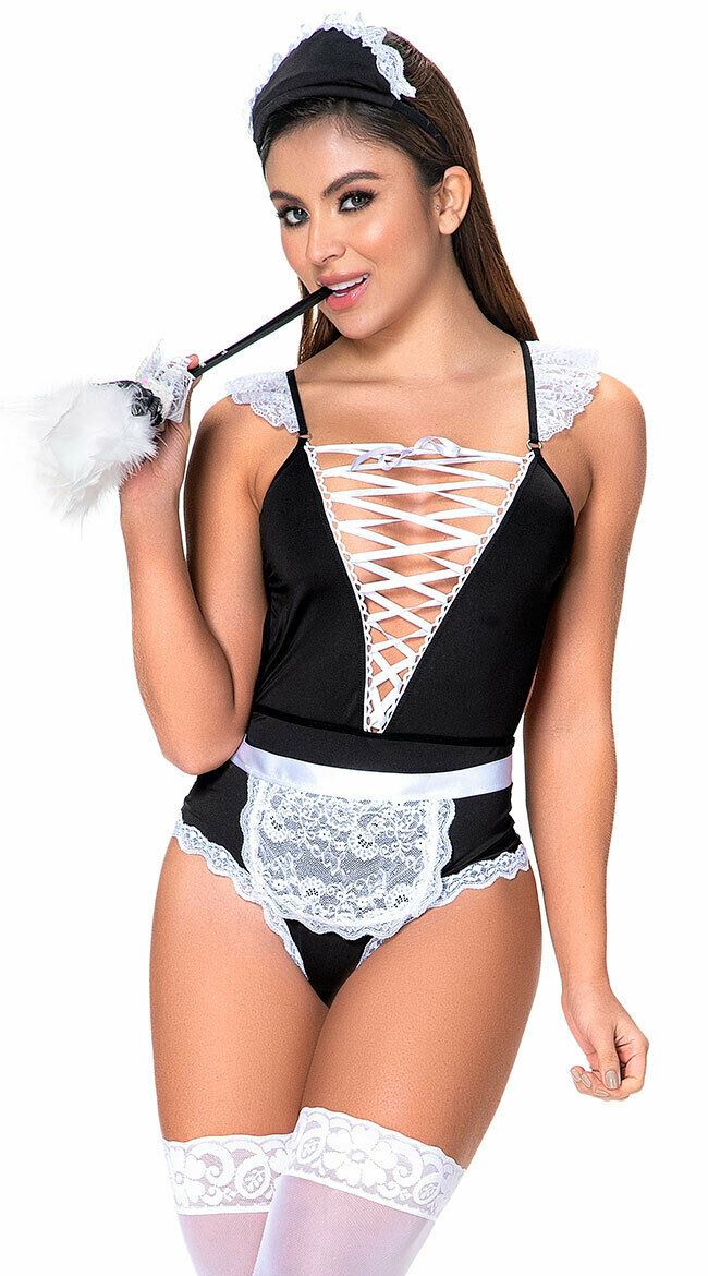 Sexy Mapale French Maid Bodysuit 3pc Costume Lingerie 6414