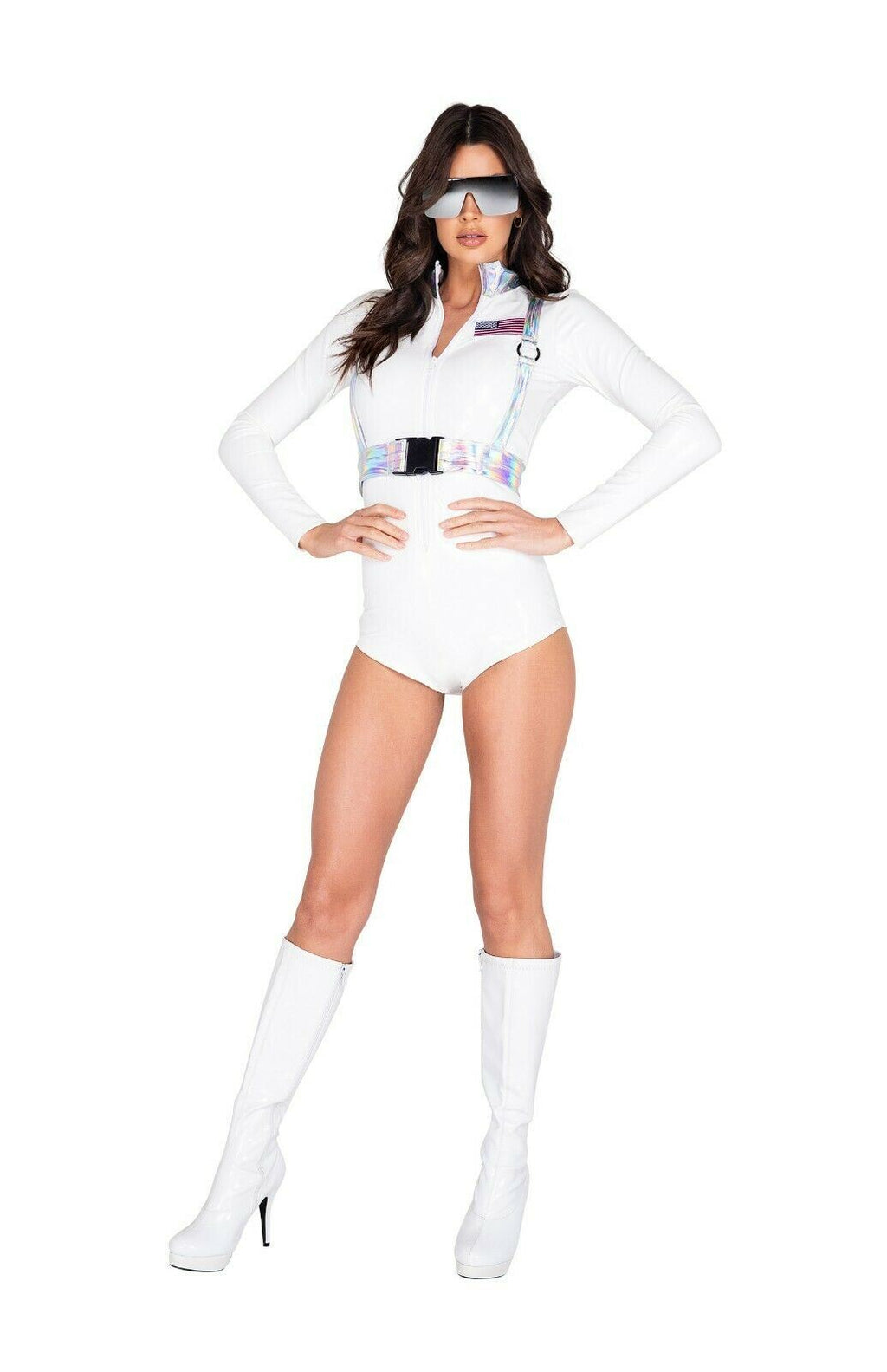 Roma Sexy Astronaut Babe White LS Bodysuit Costume 5023