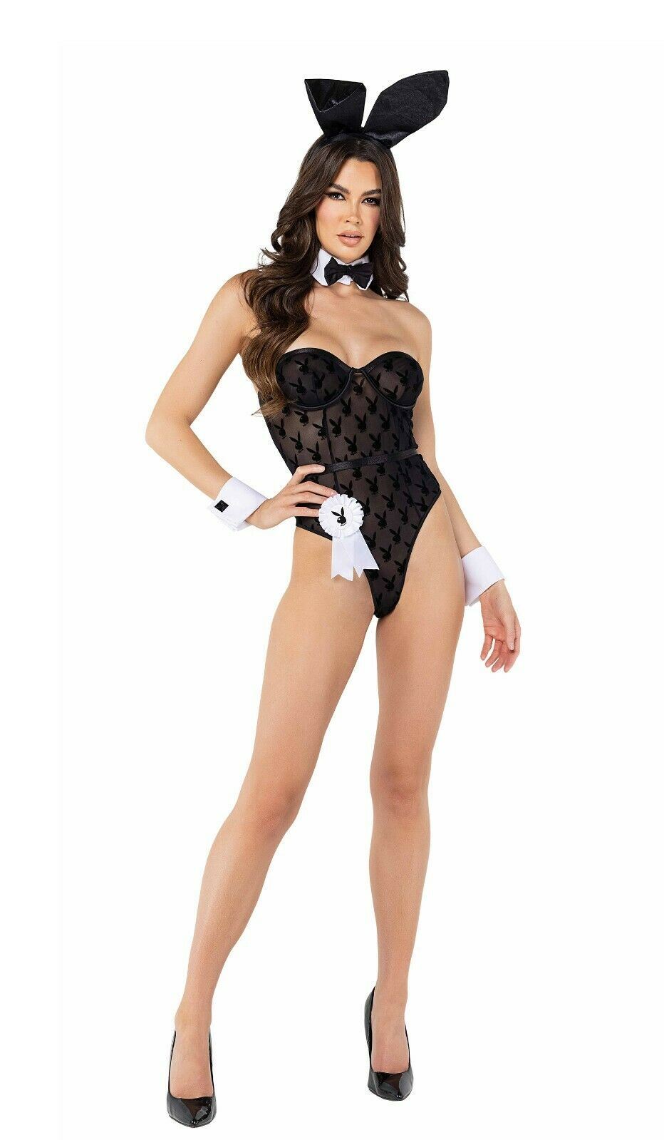 Roma Sexy Playboy Bunny Sheer Black Bodysuit 8pcCostume PB111