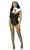 Sexy Forplay Say Your Prayers Nun Black Vinyl Bodysuit Costume 551563