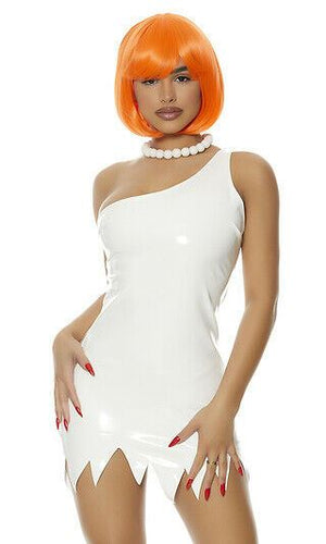 Sexy Forplay Wife Life White Vinyl Dress Wilma Flinstone Cartoon Costume 551522