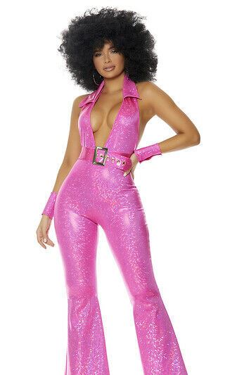 Sexy Forplay Foxy Lady Disco Hot Pink Jumpsuit Costume 551510