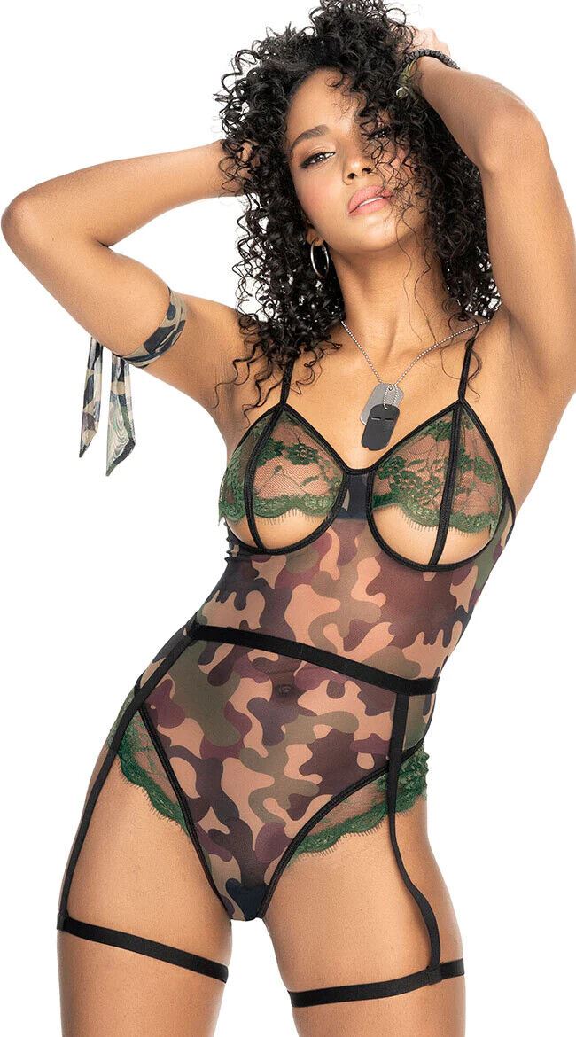 Sexy Mapale Military Soldier Camo Teddy Costume Lingerie 6444