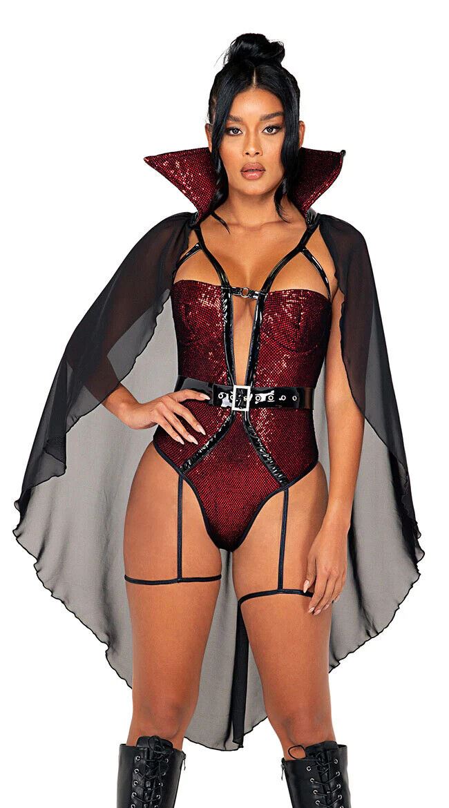 Roma Underworld Vampire Red Sequin Caped Bodysuit Costume 5074
