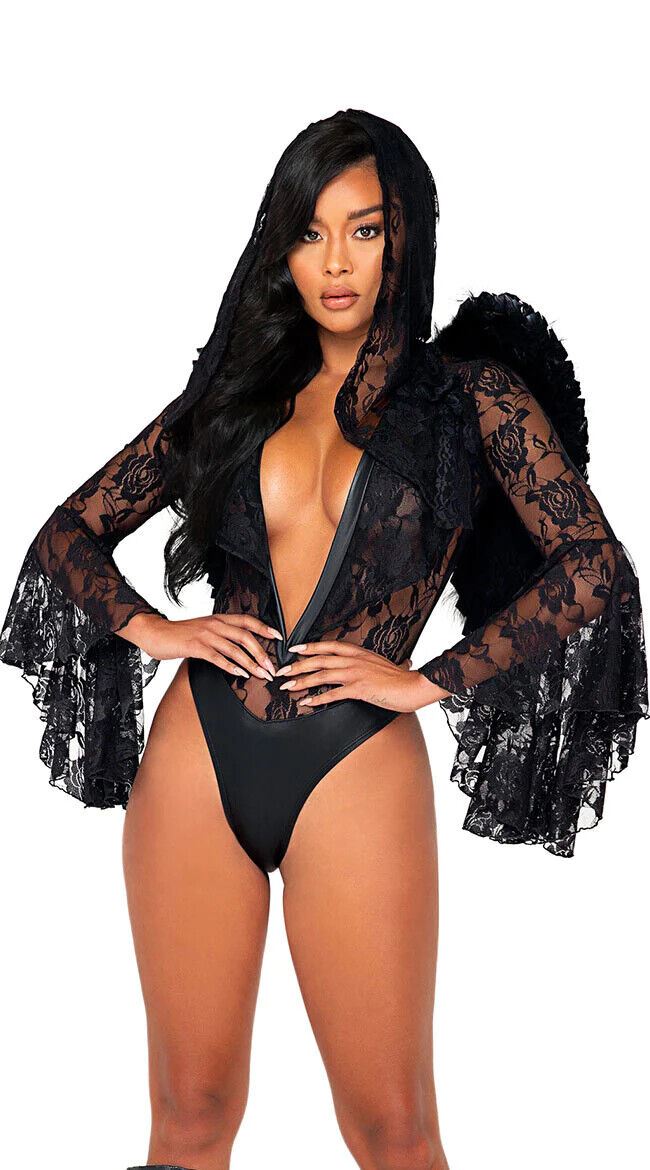 Roma Black Dark Angels Lust Hooded Bodysuit Costume 5079