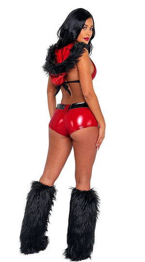 Roma Playful Santa Red Wetlook Hooded w/ Black Faux Fur 2pc Costume C202