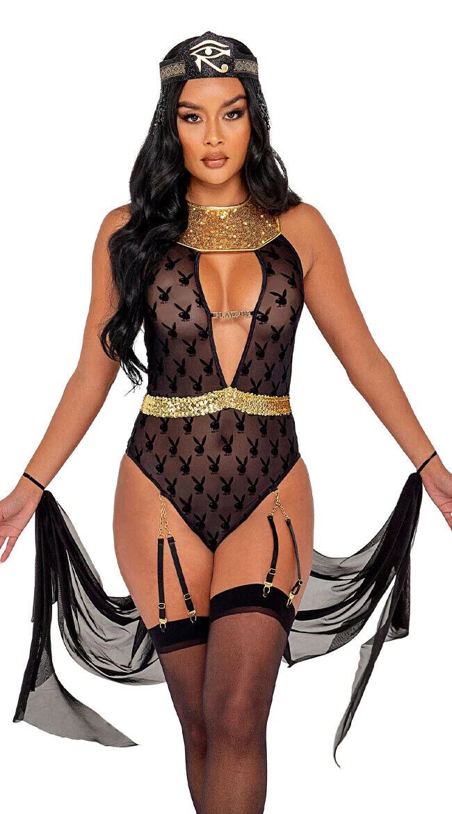 Roma Sexy Playboy Egyptian Queen Bodysuit Black & Gold Costume PB131