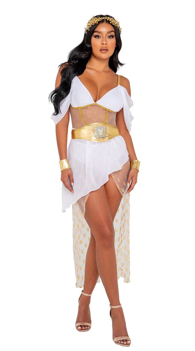 Roma Sexy Playboy Goddess White & Gold Dress 3pc Costume PB146