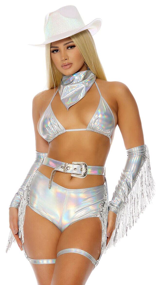 Sexy Forplay Spurs On Cowgirl Western Cowboy Silver Costume 552973