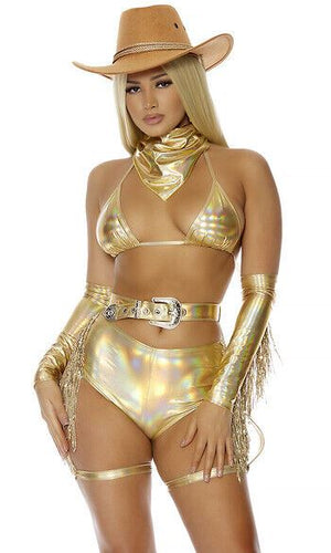 Sexy Forplay Lasso Up Cowgirl Western Cowboy Metallic Gold Costume 552974