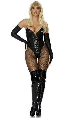 Sexy Forplay Barb Wire Black Bodysuit 3pc Movie Character Costume 552953
