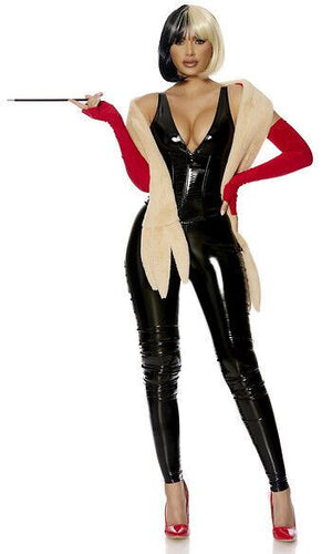 Sexy Forplay Cruel Intentions Black Vinyl Catsuit Cruella Villain Costume 552998