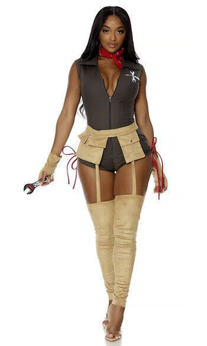 Sexy Forplay Fix It Babe Handyman Brown Romper Costume 552922