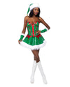 Roma Santa's Elf Green Vinyl Corset Dress w/ White Faux Fur Trim Costume 6216