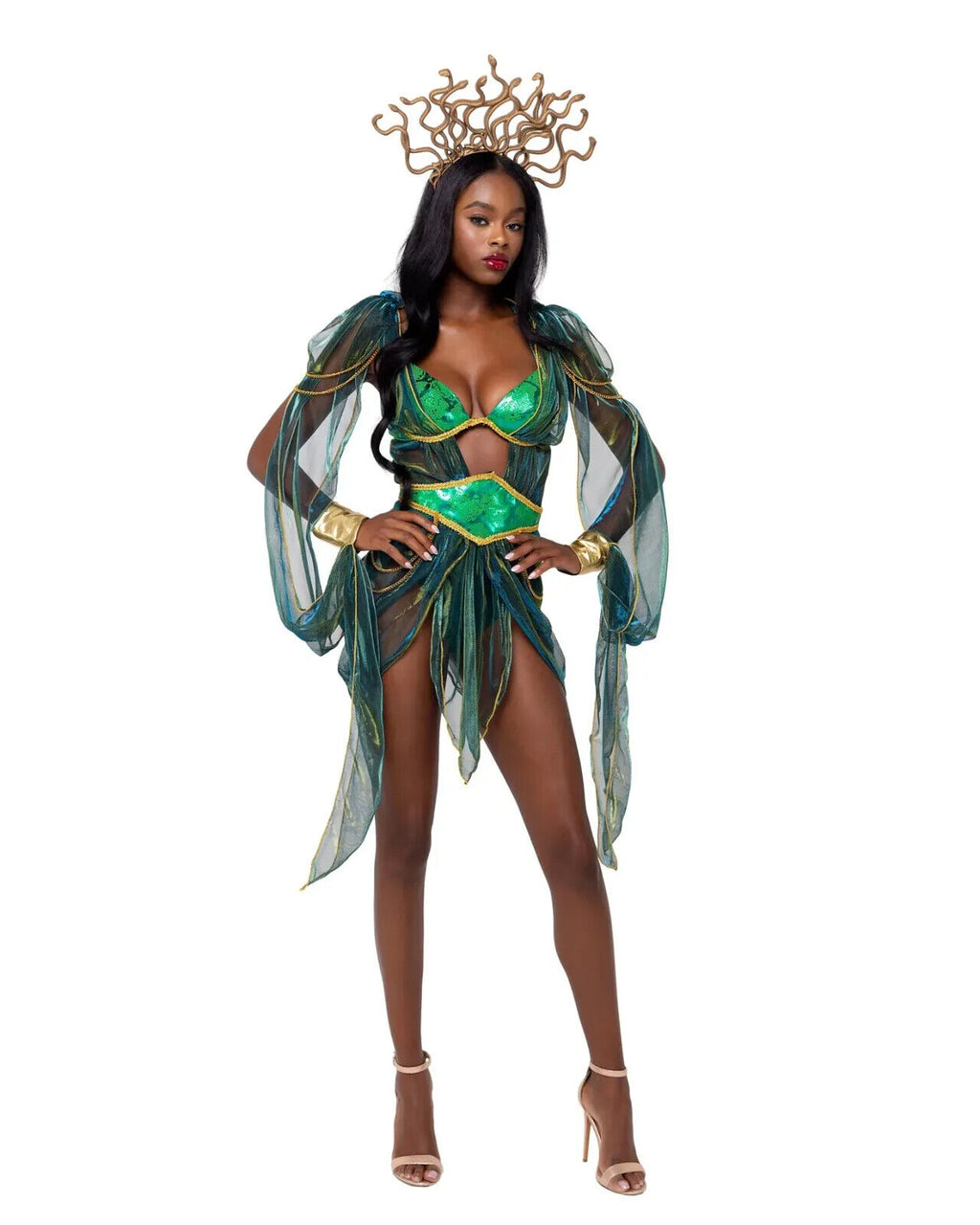 Roma Sultry Medusa Green & Gold Bodysuit 3pc Costume 6201