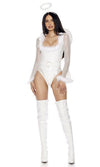 Sexy Forplay Angel Energy White Vinyl Bodysuit Marabou Trim 4pc Costume 553110
