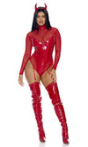 Sexy Forplay Hell & Back Devil Red Vinyl Bodysuit Costume 553111