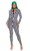 Sexy Forplay Say My Name Jumpsuit Beetle Juice Striped 3 pc Costume 553201